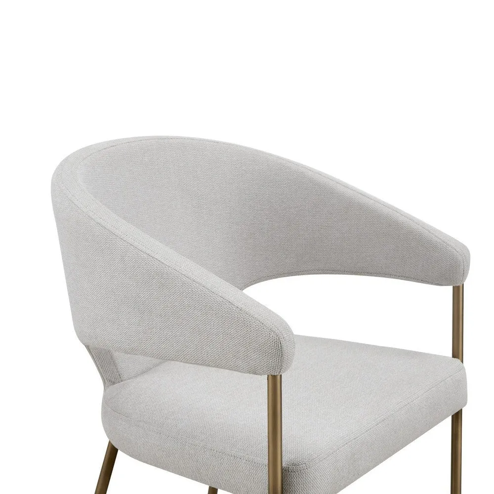 Cid Kasa 23 Inch Dining Chair, Off White Fabric, Wingback, Antique Brass By Casagear Home