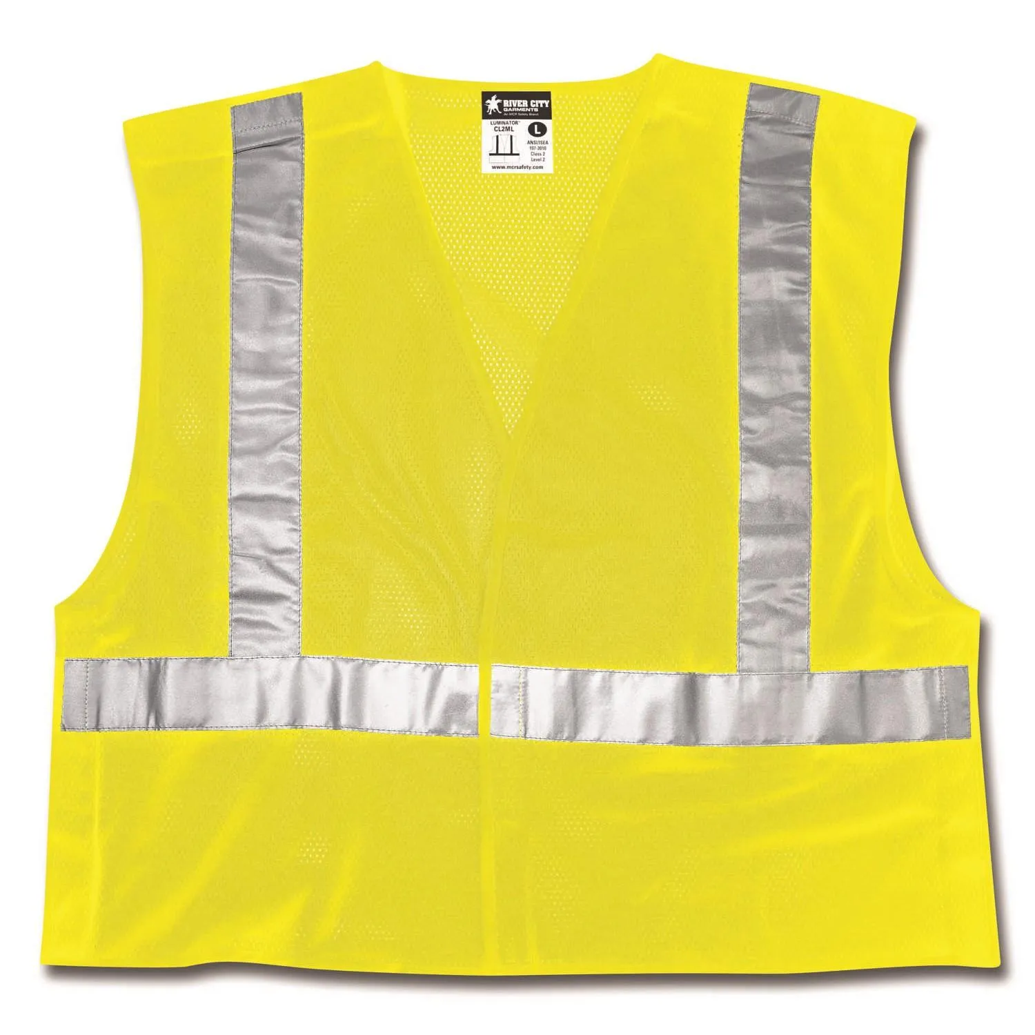 CL2MLL MCR Class 2,Tear-Away,Polyester Mesh Safety Vest,2" Silver Stripe,LIME