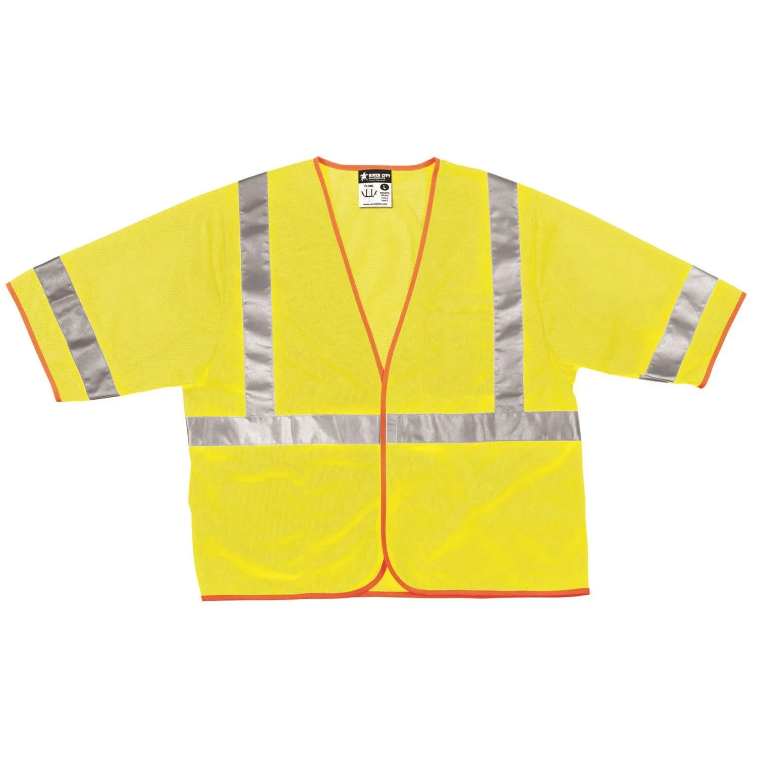 CL3MLX4 MCR Class 3,Polyester Mesh Safety Vest,2" Silver Stripe,Lime