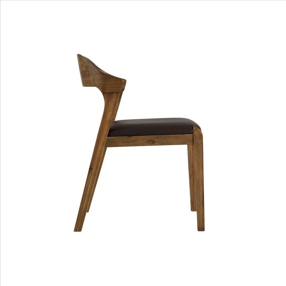 Curved Panel Back Dining Chair with Leatherette Seat, Brown By Casagear Home