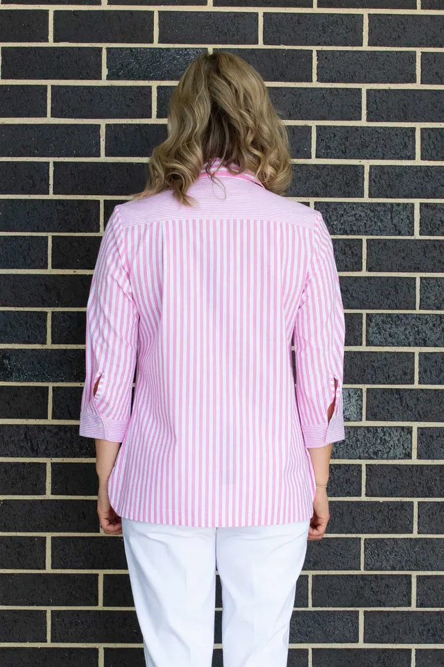 Equinox - Contrast Stripe Semi-Fitted 3/4 sleeve shirt - Pink