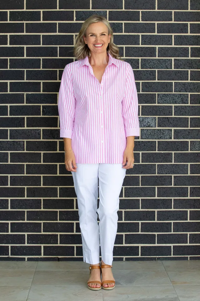 Equinox - Contrast Stripe Semi-Fitted 3/4 sleeve shirt - Pink