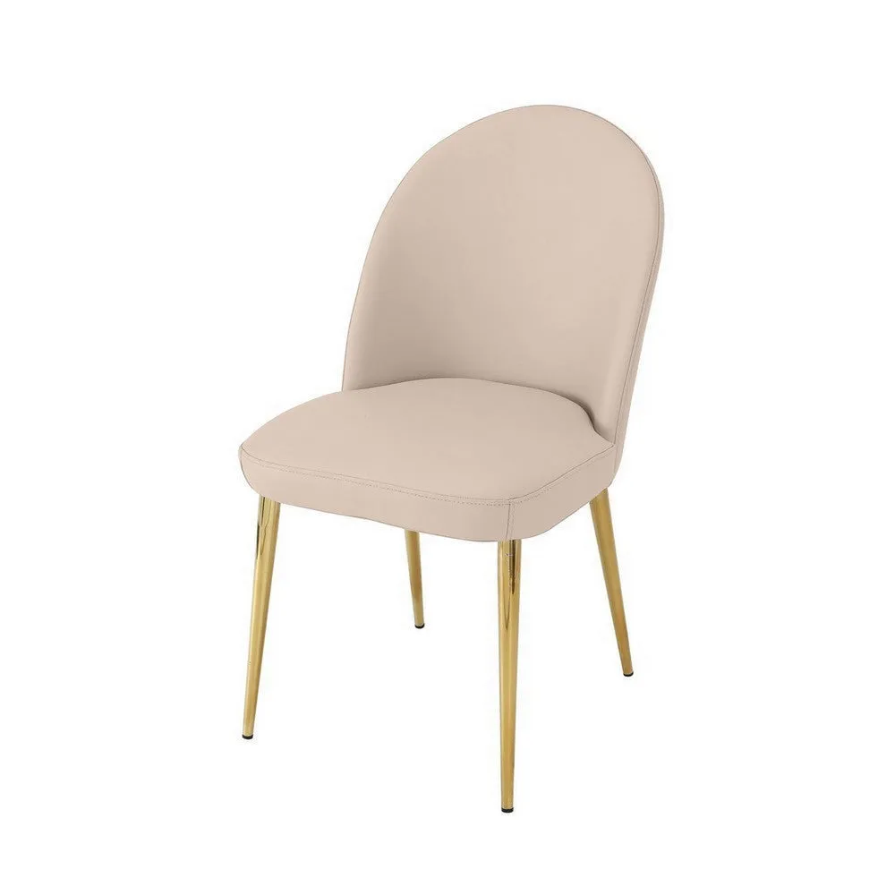 Era 24 Inch Dining Chair Set of 2, Curved Back, Beige Faux Leather, Gold By Casagear Home