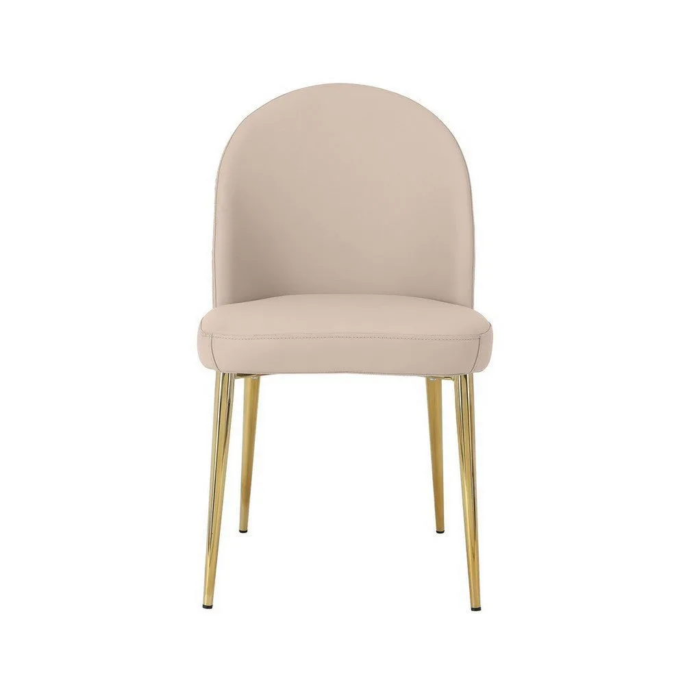 Era 24 Inch Dining Chair Set of 2, Curved Back, Beige Faux Leather, Gold By Casagear Home