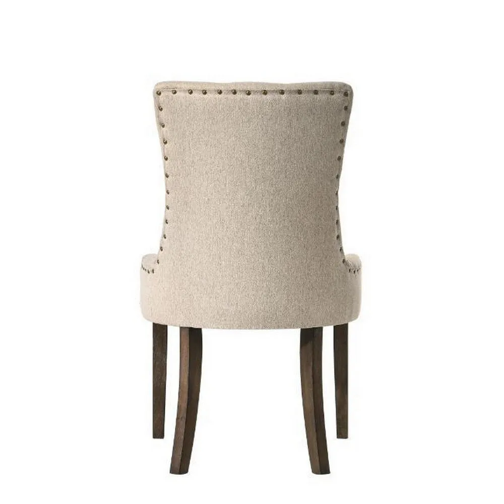 Esme 24 Inch Solid Wood Dining Chair, Fabric, Tufted, Set of 2, Beige By Casagear Home