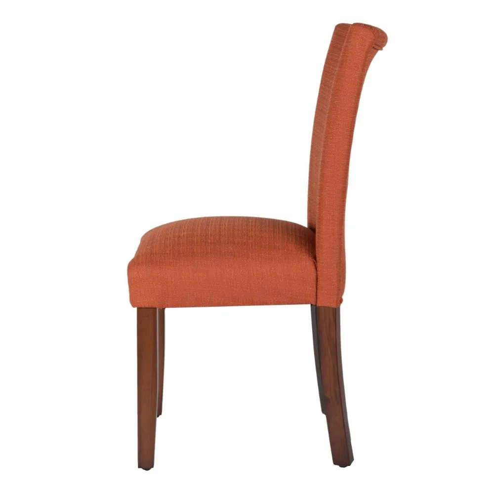 Fabric Upholstered Wooden Armless Parson Dining Chair, Orange and Brown - K6805-F2039 By Casagear Home