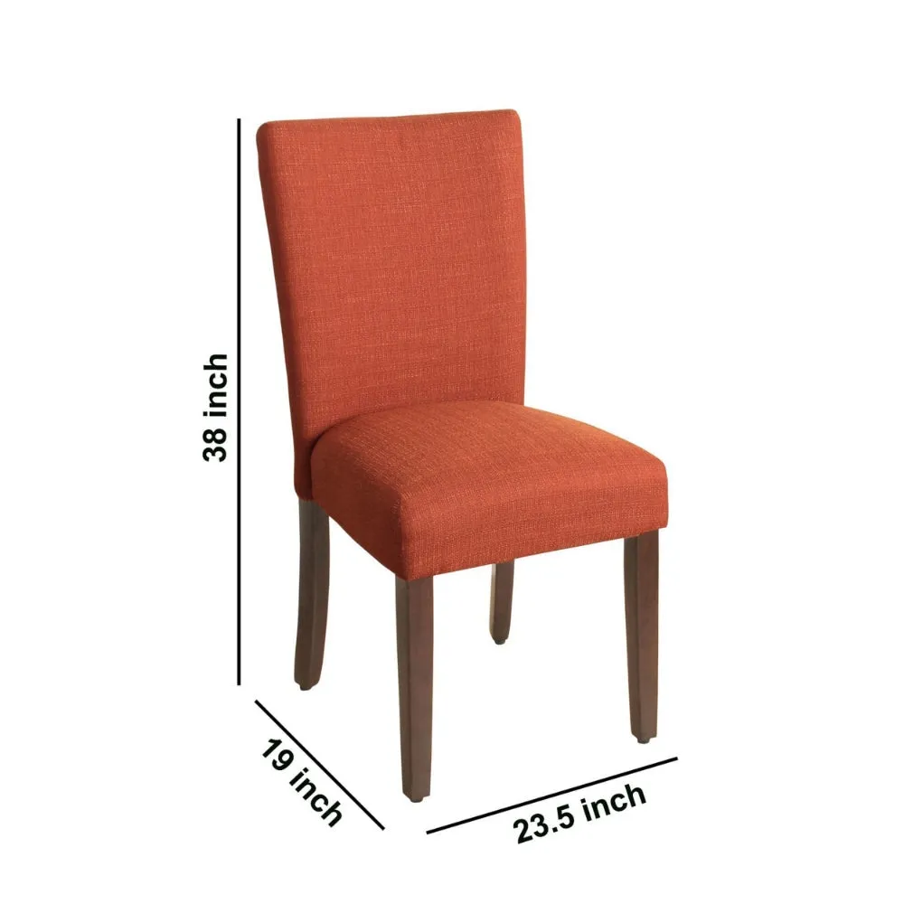 Fabric Upholstered Wooden Armless Parson Dining Chair, Orange and Brown - K6805-F2039 By Casagear Home