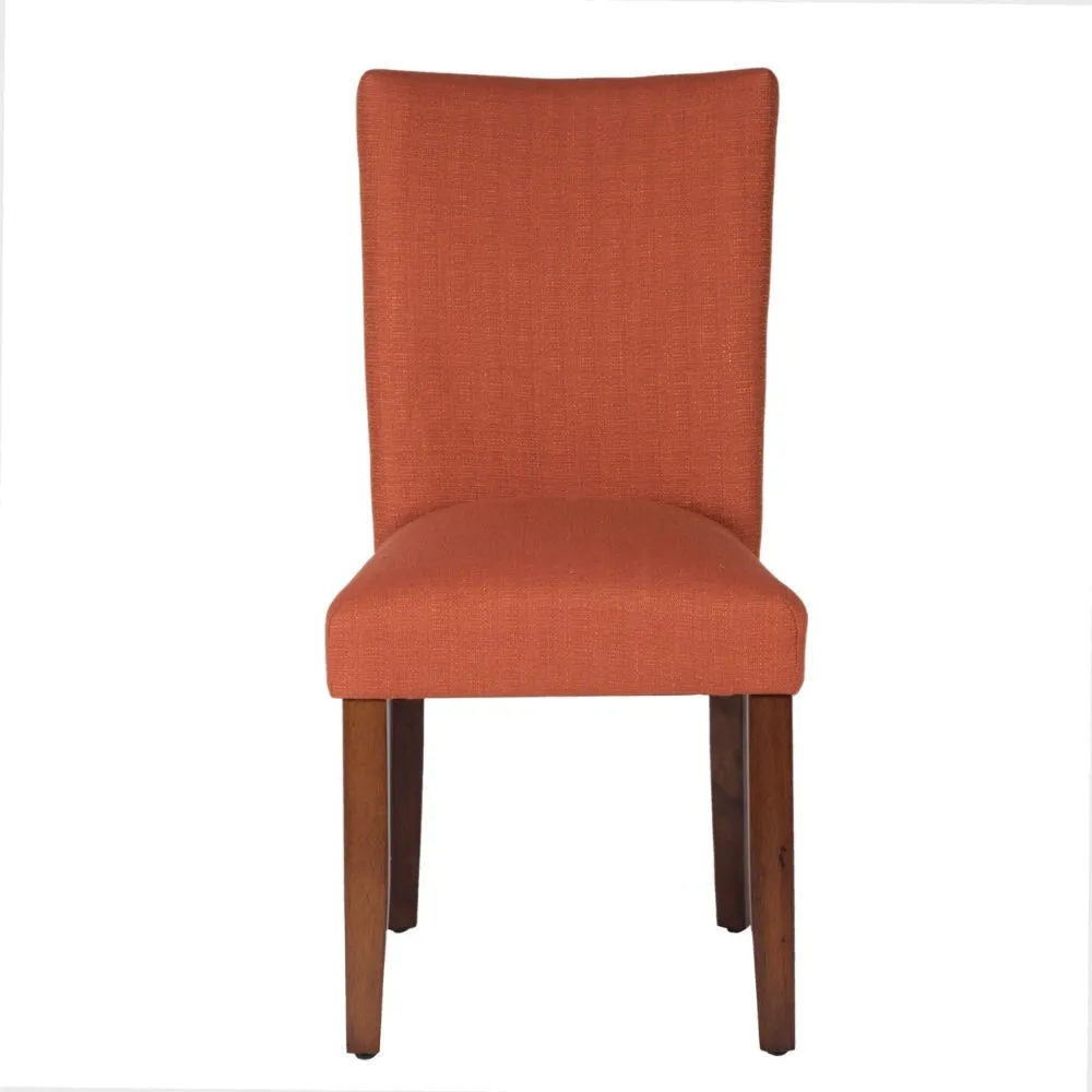 Fabric Upholstered Wooden Armless Parson Dining Chair, Orange and Brown - K6805-F2039 By Casagear Home