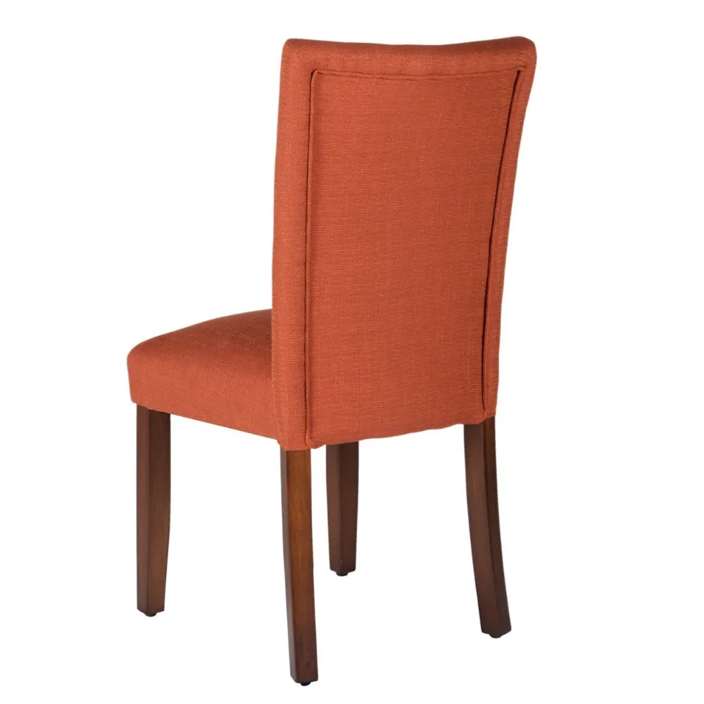 Fabric Upholstered Wooden Armless Parson Dining Chair, Orange and Brown - K6805-F2039 By Casagear Home