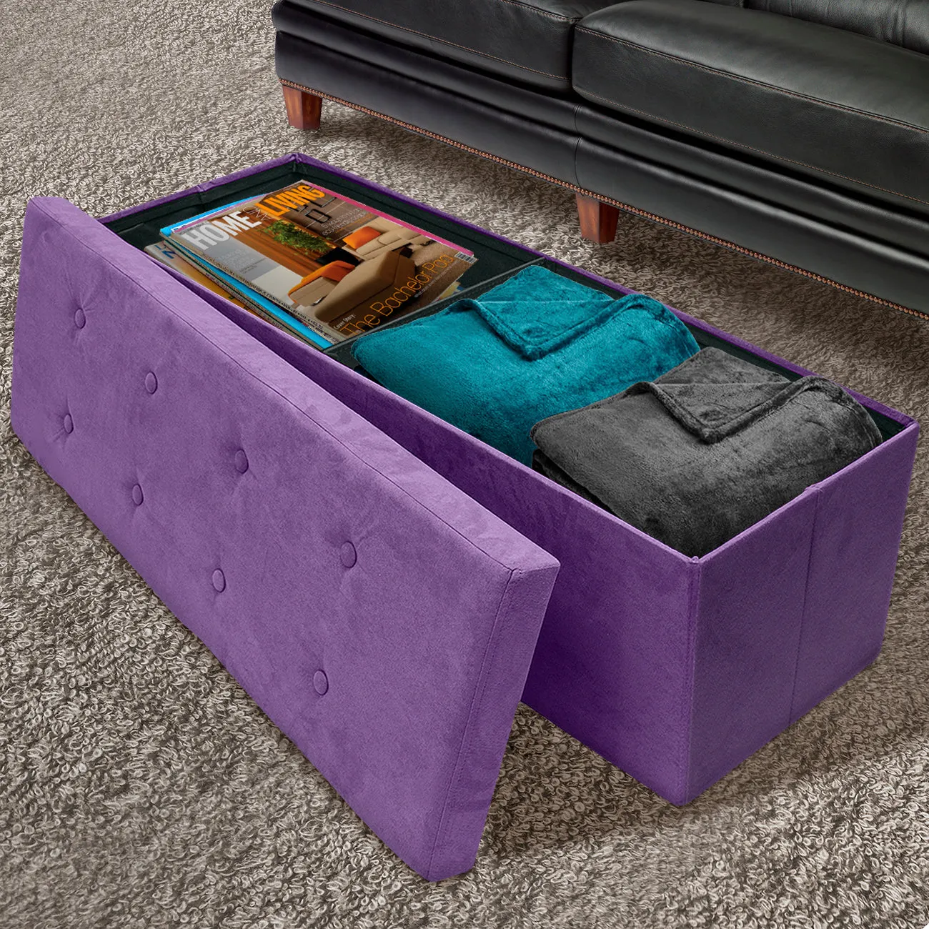 Faux Suede Storage Bench (Large)