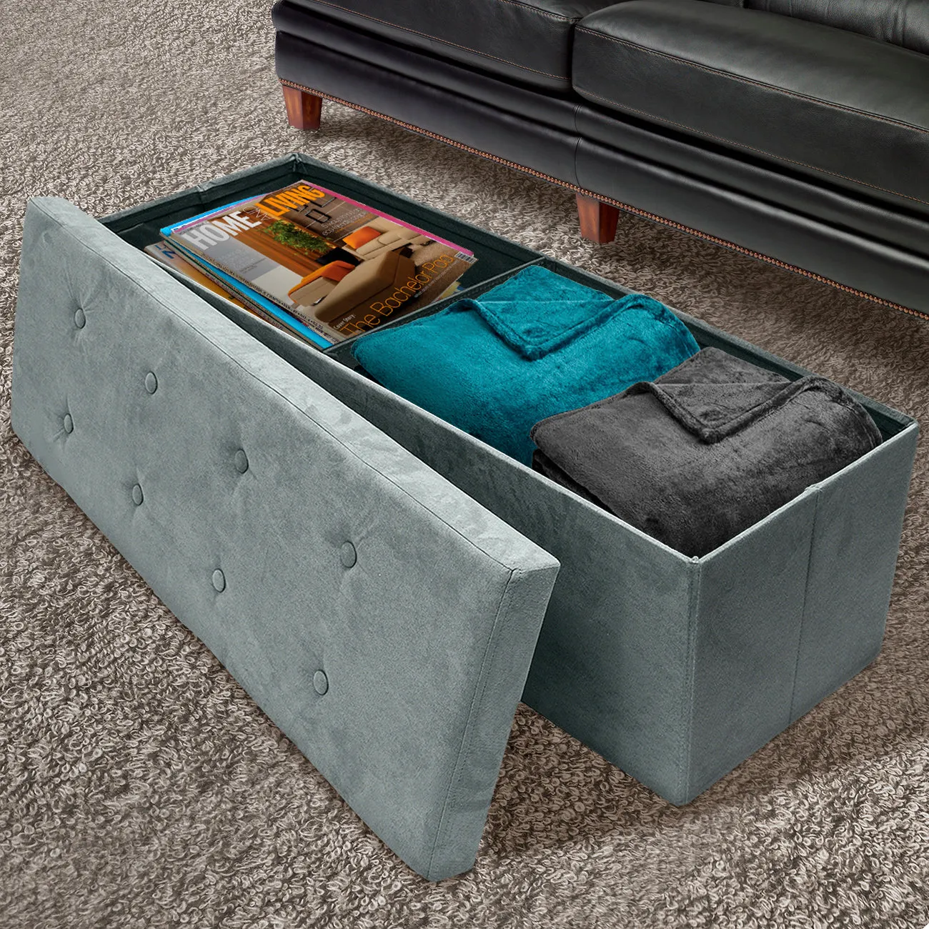 Faux Suede Storage Bench (Large)