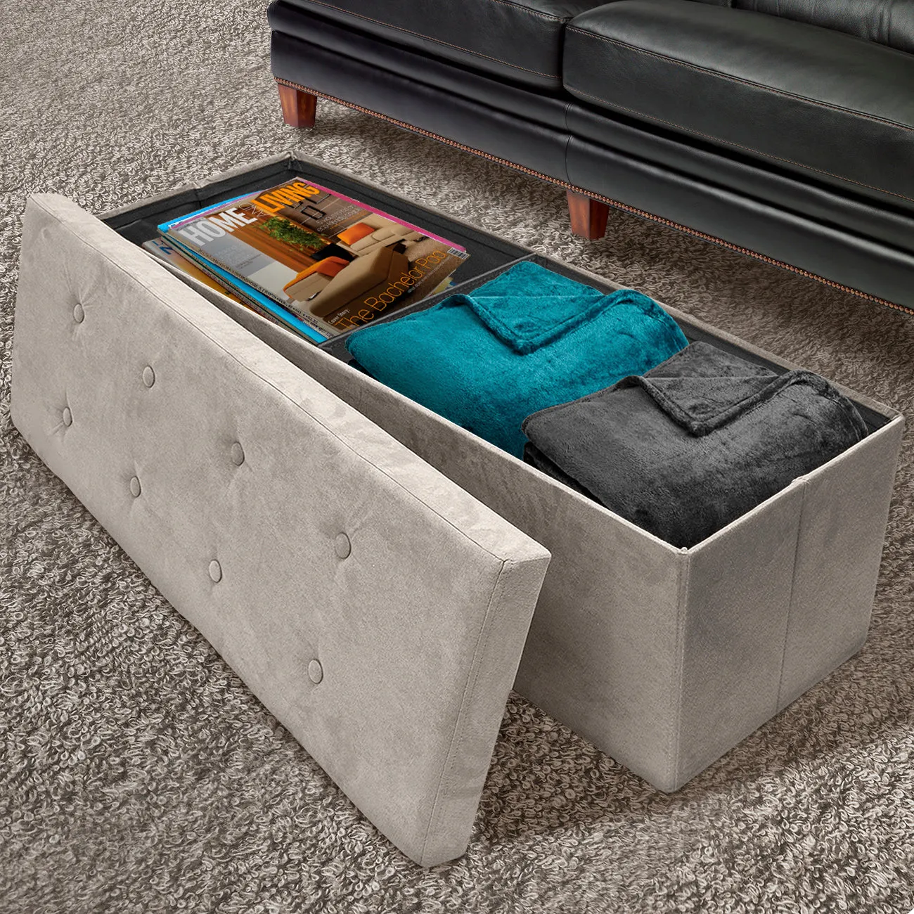 Faux Suede Storage Bench (Large)