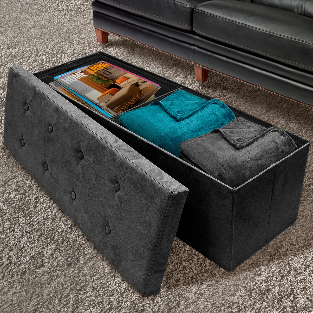 Faux Suede Storage Bench (Large)