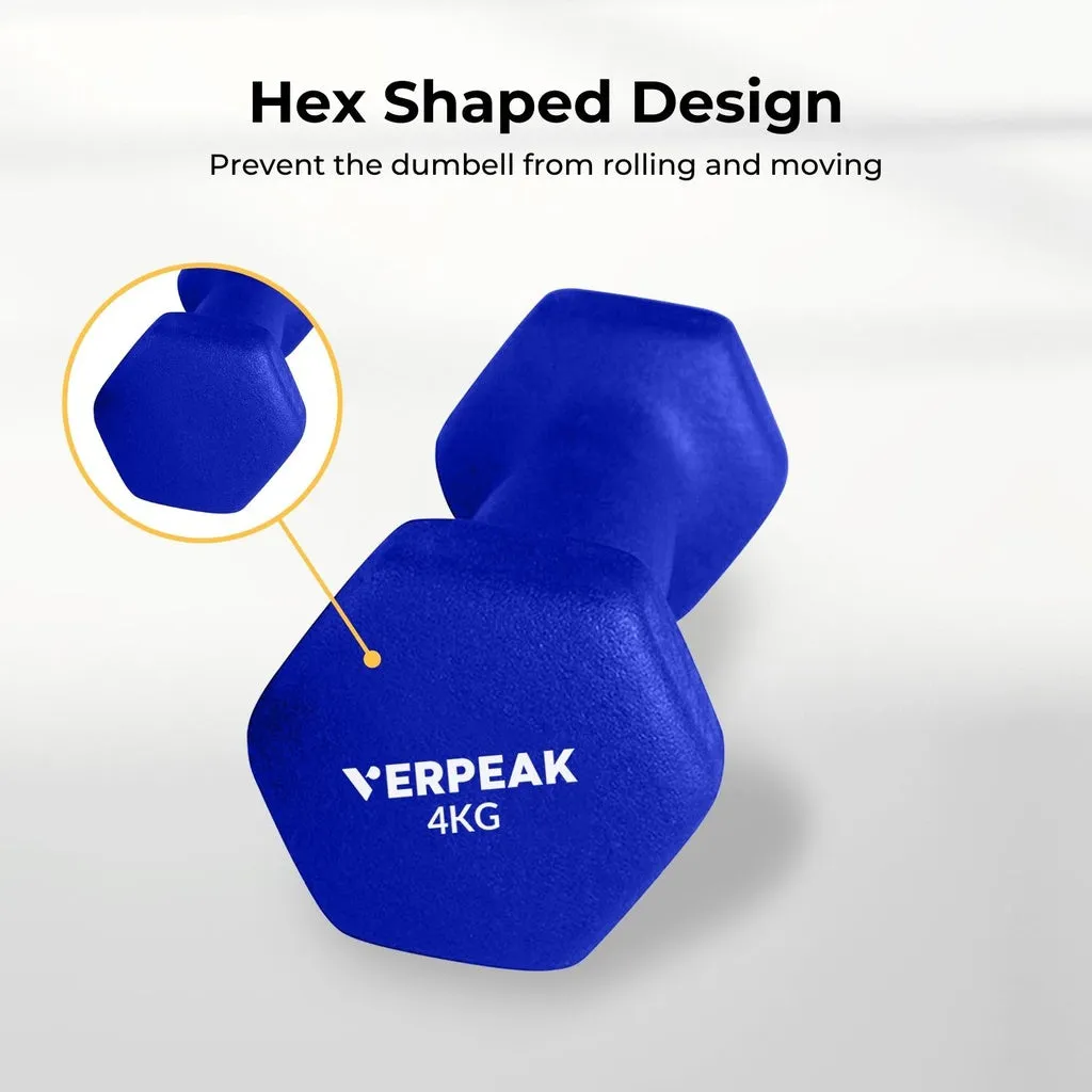 Hex Shape Cast Iron Neoprene Dumbbell Set 4kg x 2 - Verpeak