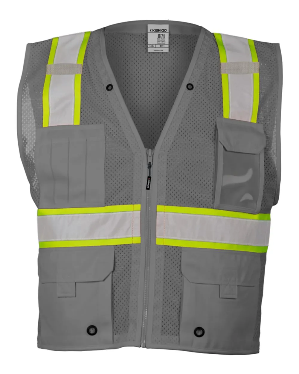 Kishigo - EV Series® Enhanced Visibility Multi-Pocket Mesh Vest - Grey / Lime