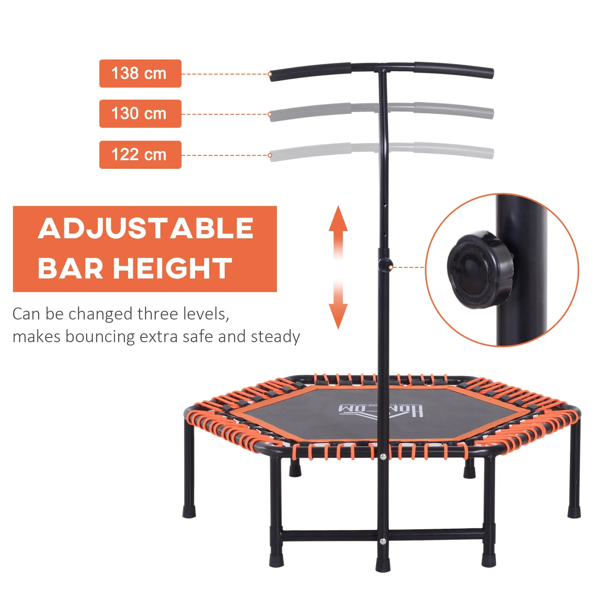 Mini Trampoline Hexagon Exercise Bungee Rebounder Jumper w/ Adjustable Handle Bar