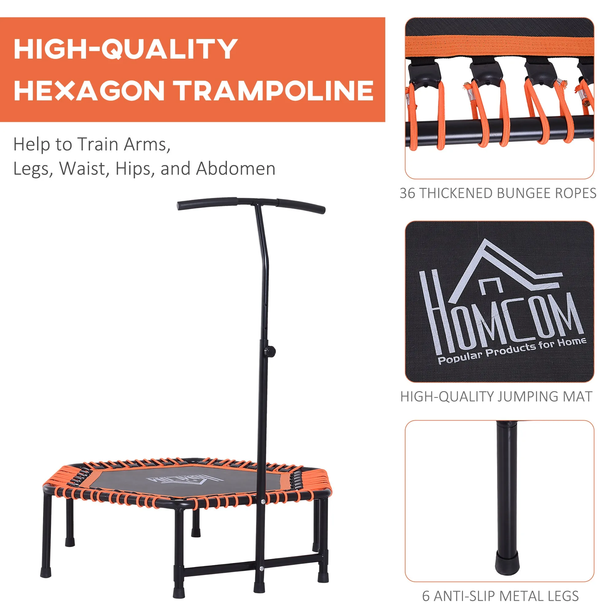 Mini Trampoline Hexagon Exercise Bungee Rebounder Jumper w/ Adjustable Handle Bar