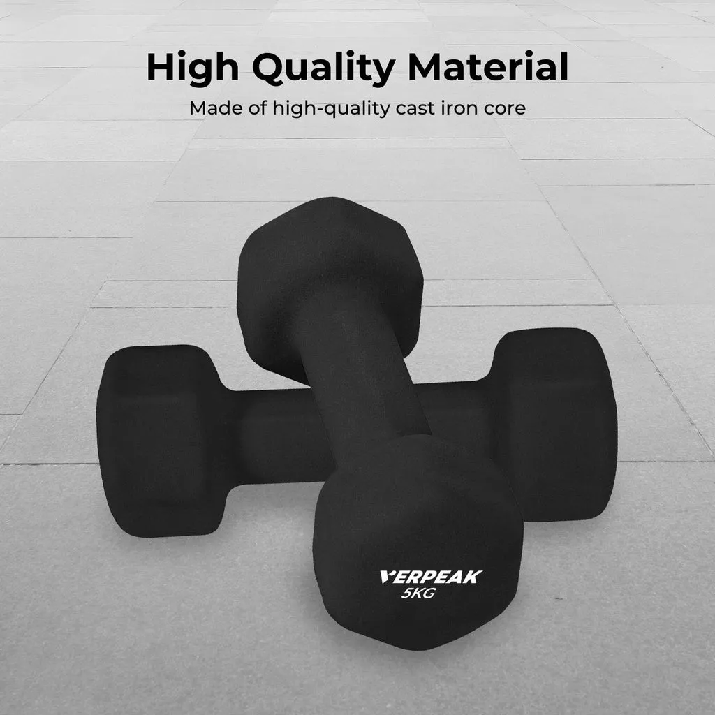 Neoprene Dumbbell Set 5kg x2 Non-Slip Hex – Verpeak