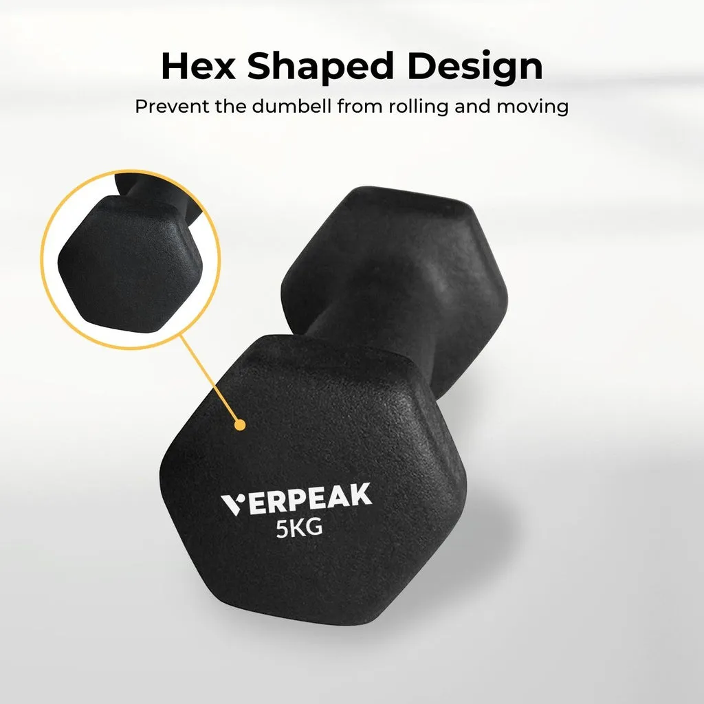 Neoprene Dumbbell Set 5kg x2 Non-Slip Hex – Verpeak