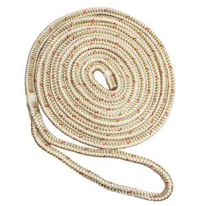 New England Ropes 5/8" x 15 Nylon Double Braid Dock Line - White/Gold w/Tracer [C5059-20-00015]