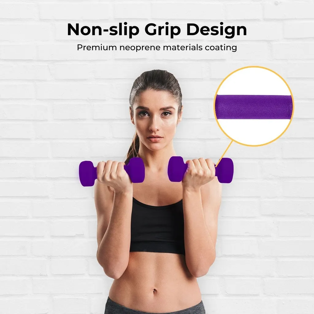 Non-Slip Neoprene Dumbbell Set 3kg x 2 - Purple, Verpeak