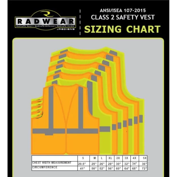 Radians SV2ZGS Economy Type R Class 2 Solid Material Safety Vest with Zipper, Hi-Vis Yellow, X-Large, 1 Each