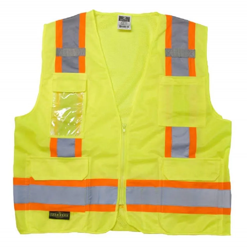 Radians SV6G Type R Class 2 Solid Front/Mesh Back Surveyor Safety Vest, Hi-Vis Green, 1 Each