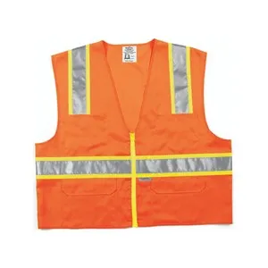 SURVOL MCR Class 2,Polyester Safety Vest,3" Lime/2" Silver Stripe,Orange