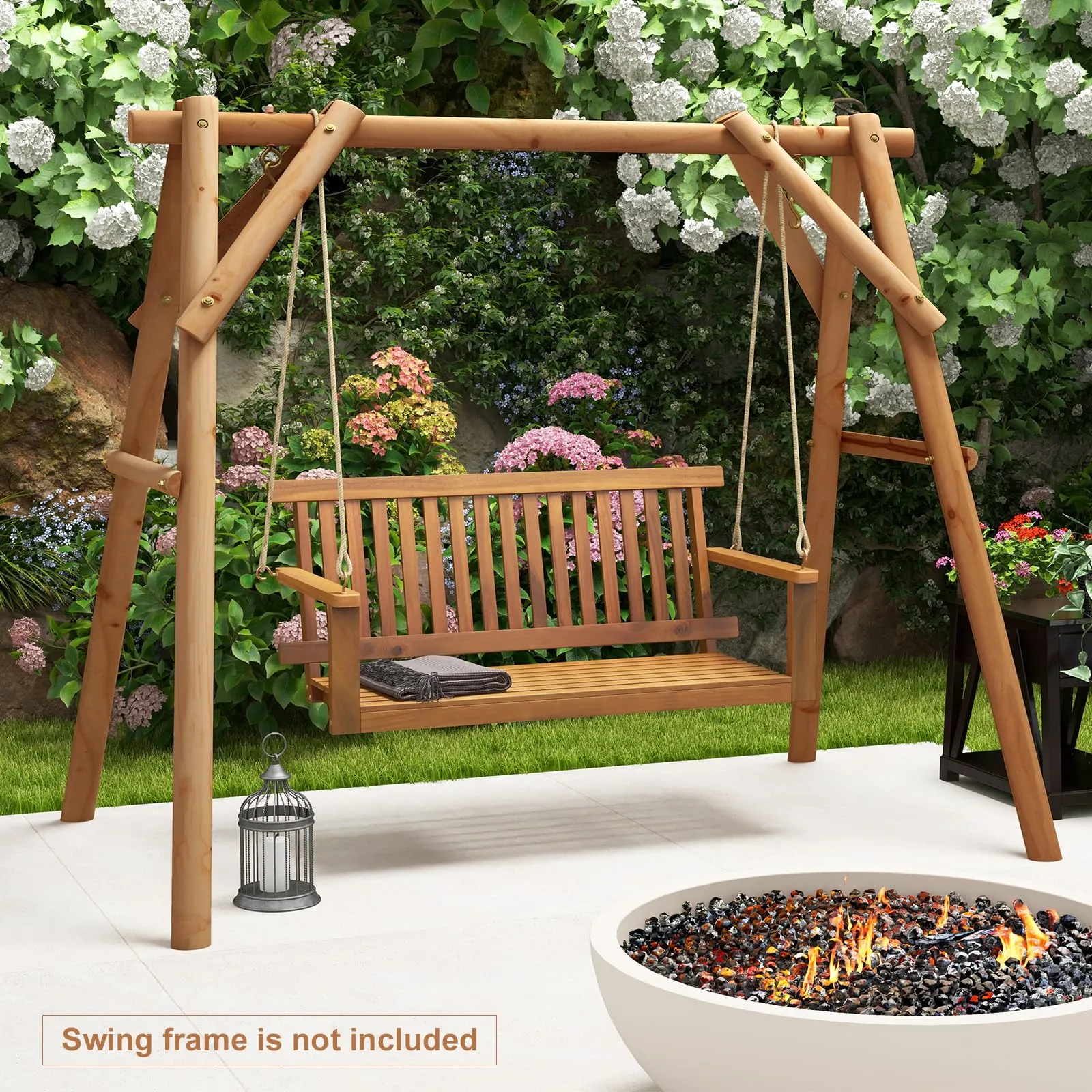 Tangkula 2 Person Hanging Porch Swing, Wooden Patio Swing