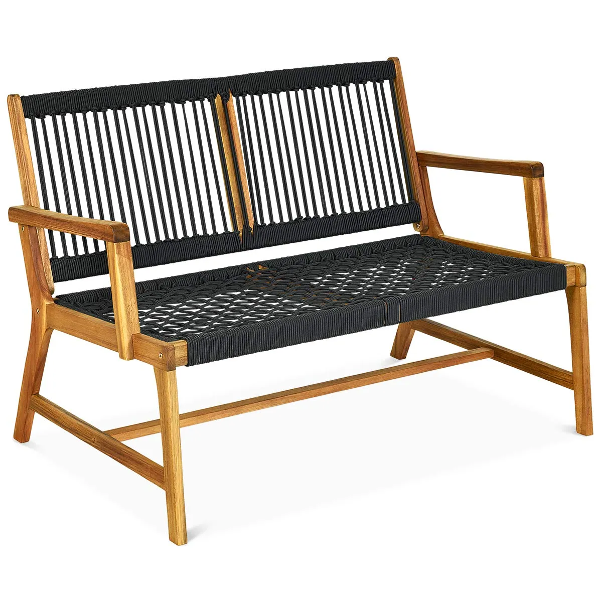 Tangkula 2-Person Patio Acacia Wood Bench Loveseat Chair, Outdoor Patio Bench Acacia Wood Bench