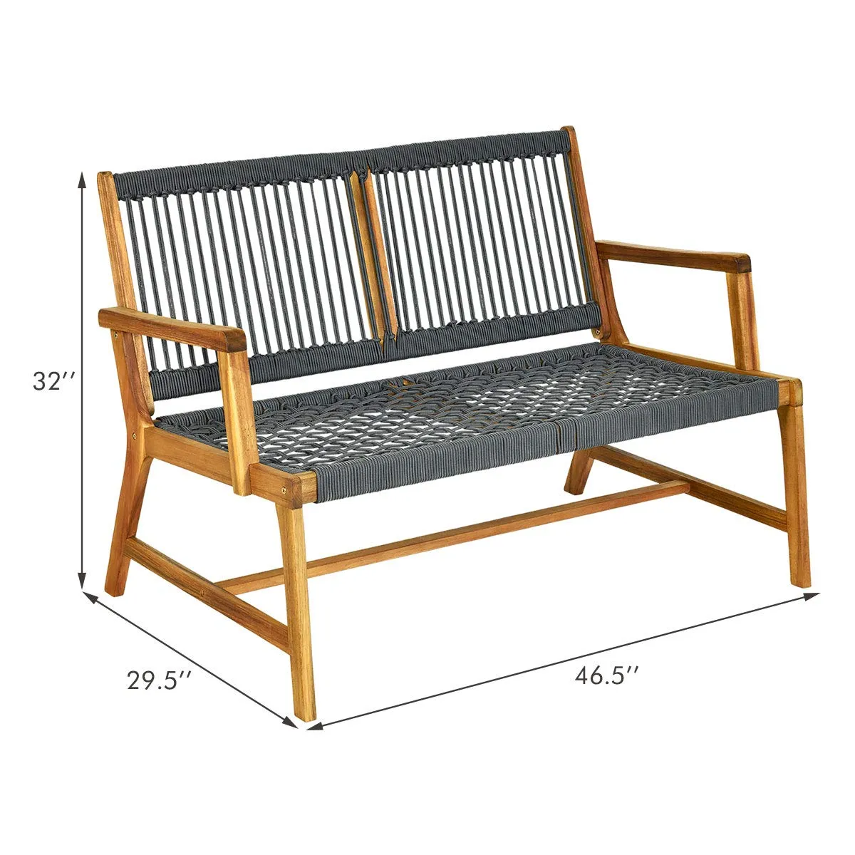 Tangkula 2-Person Patio Acacia Wood Bench Loveseat Chair, Outdoor Patio Bench Acacia Wood Bench