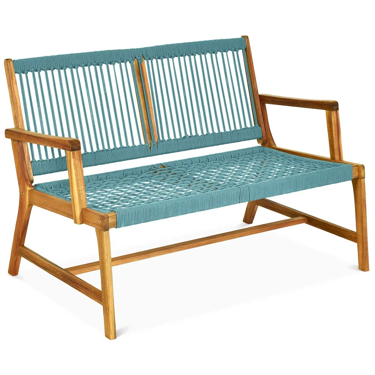 Tangkula 2-Person Patio Acacia Wood Bench Loveseat Chair, Outdoor Patio Bench Acacia Wood Bench