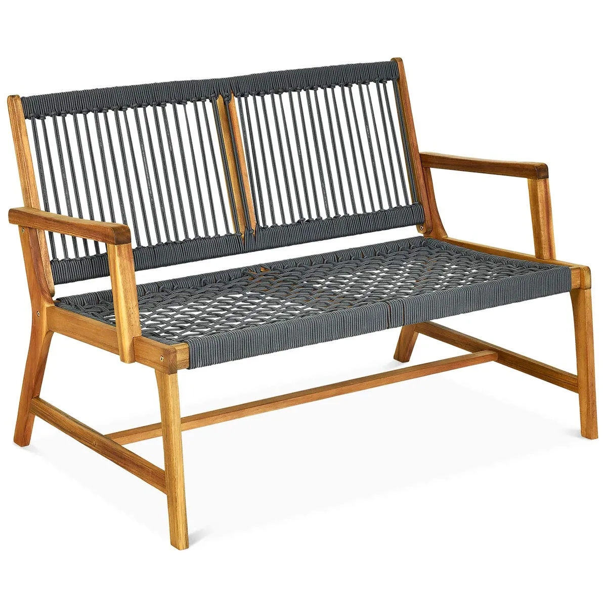 Tangkula 2-Person Patio Acacia Wood Bench Loveseat Chair, Outdoor Patio Bench Acacia Wood Bench