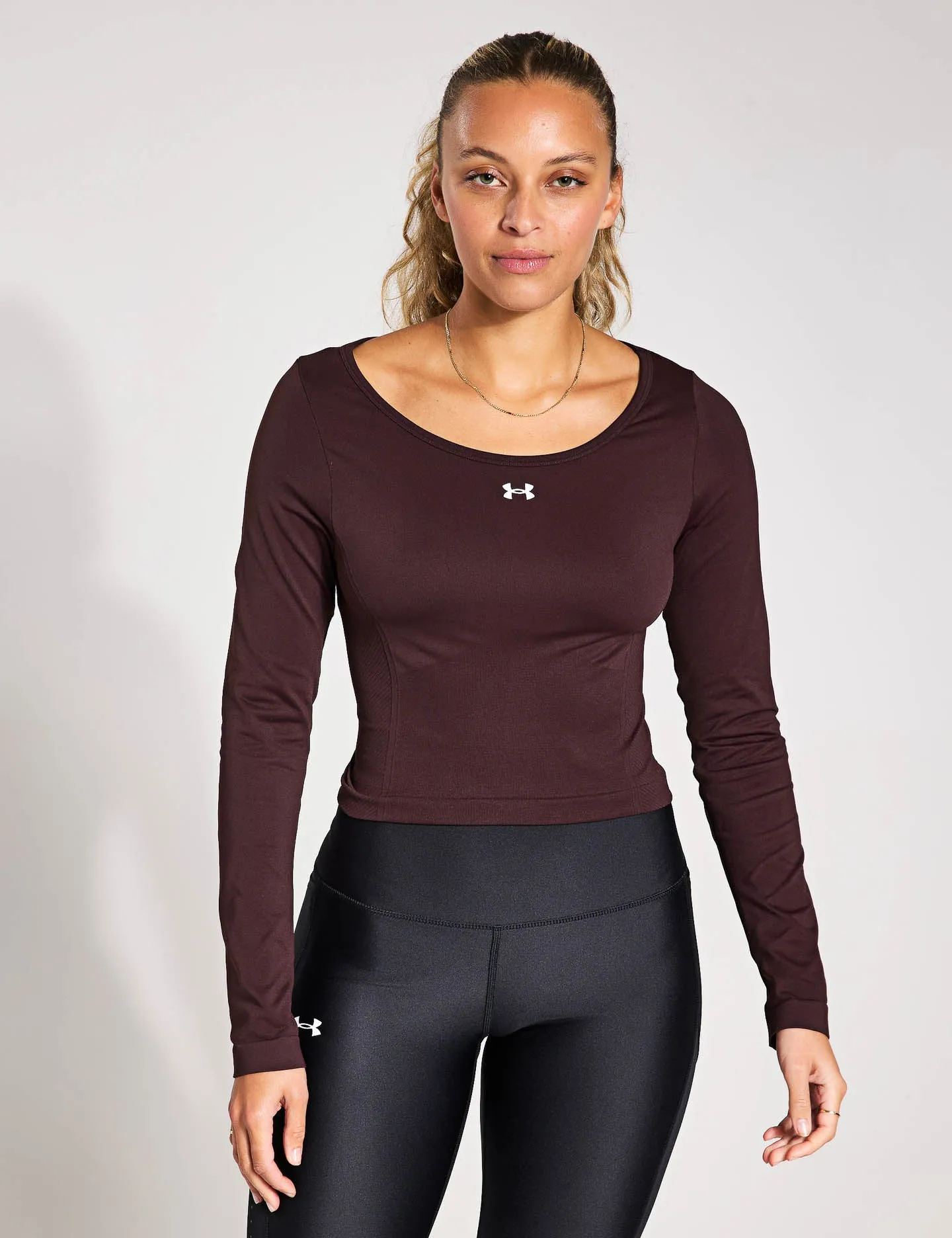 Train Seamless Long Sleeve - Brown Obsidian/White