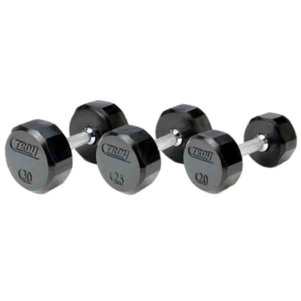 Troy 3 lb to 50 lb 13 Pair 12 Sided Premium Rubber Dumbbell Set With Vertical Rack