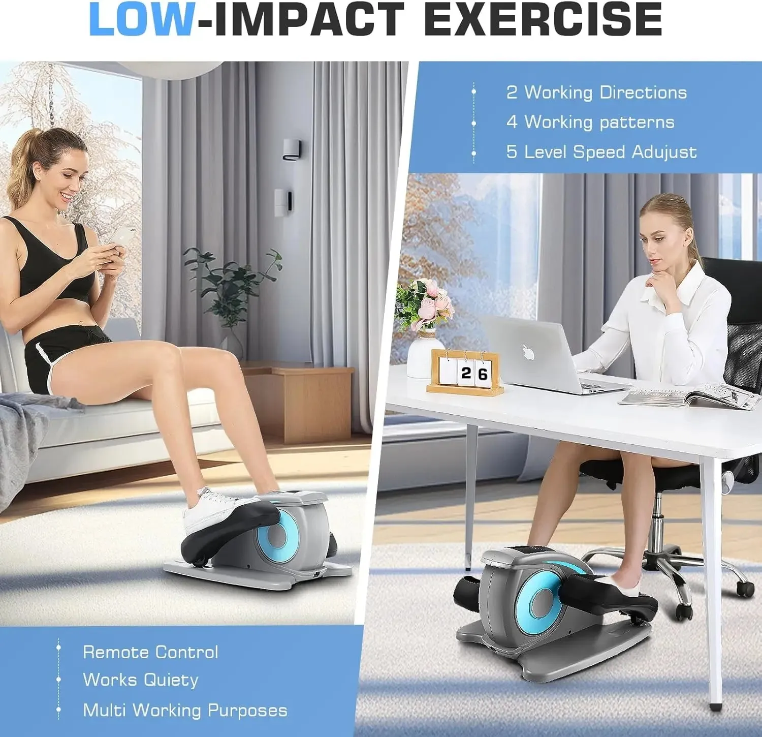 Under Desk Elliptical Machine, Electric Seated Pedal Exerciser, Mini Elliptical Machines for Seniors, LCD Display