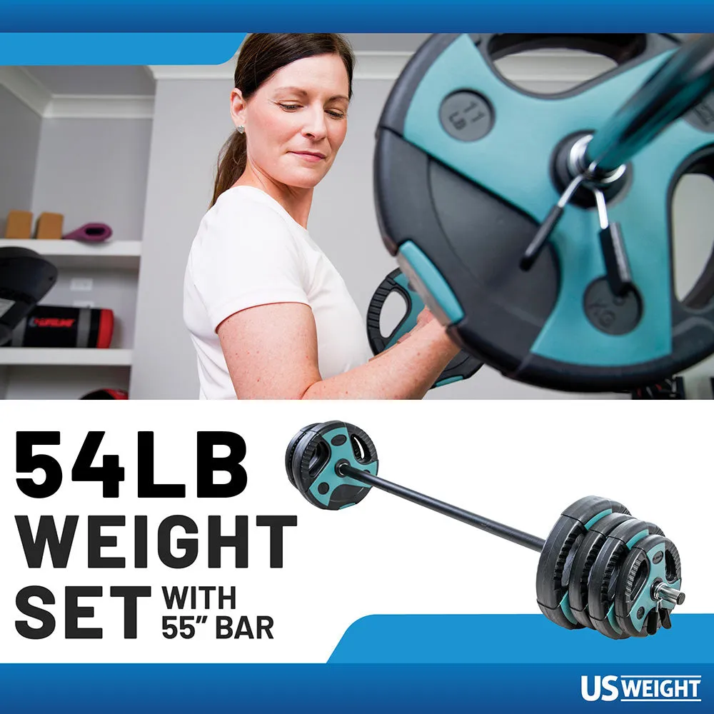 US Weight 54 LB Weight Set with 55" Bar - Teal