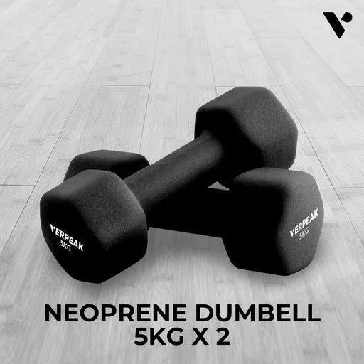 VERPEAK Neoprene Dumbbell Set With Logo Anti-Slip with Cast Iron Core, for Home Gym Weightlifting 5kg x 2 Black