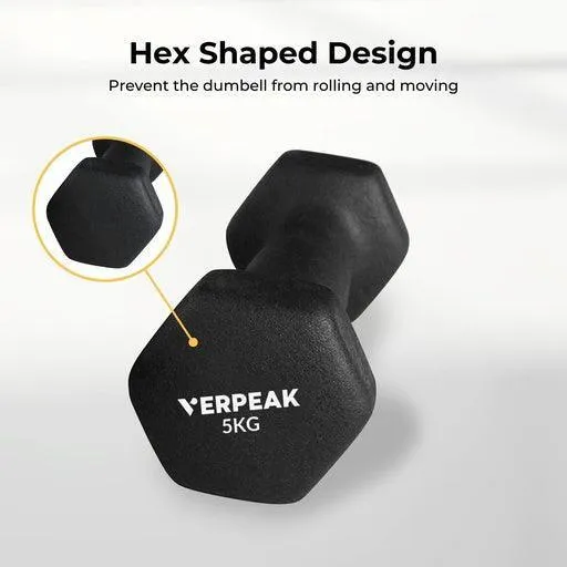 VERPEAK Neoprene Dumbbell Set With Logo Anti-Slip with Cast Iron Core, for Home Gym Weightlifting 5kg x 2 Black