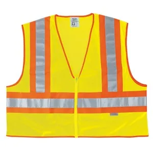 WCCL2LL MCR Poly,Mesh Safety Vest,4 1/2" Orange/Silver Stripe,LIME