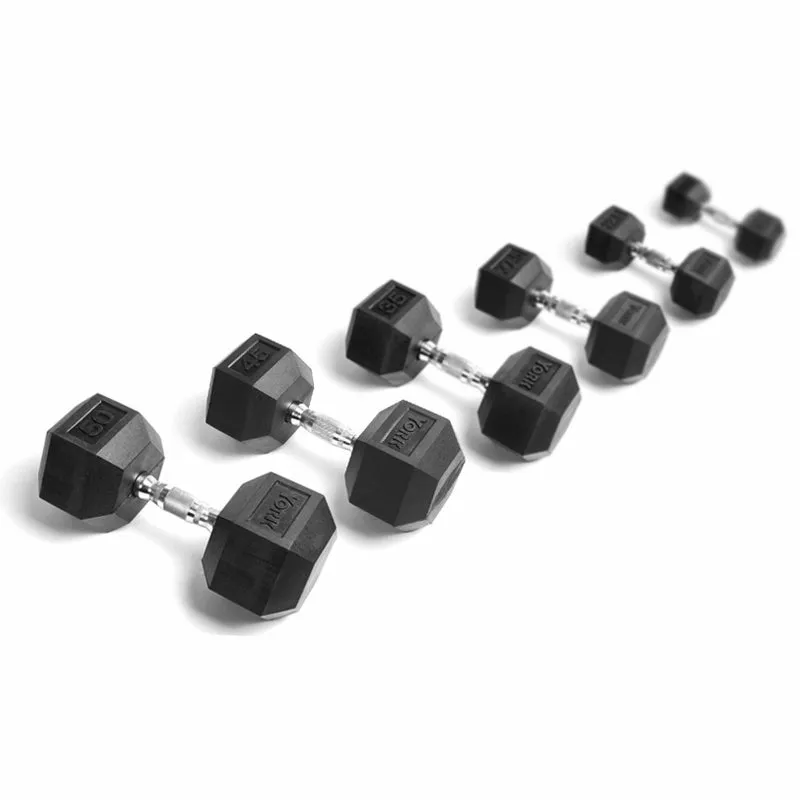 YORK Barbell Rubber Coated Hex Dumbbell Set (5-50lb)